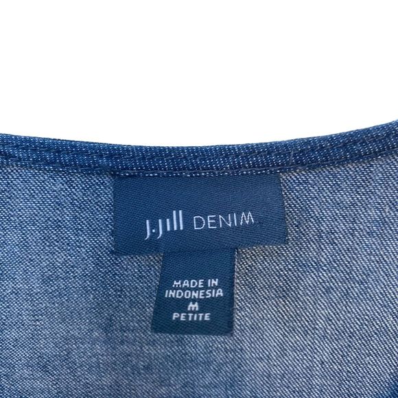 J Jill Denim Clearnight Dress PM Blue Button Round Neck 3/4 Sleeves Loose Fit - Picture 4 of 9